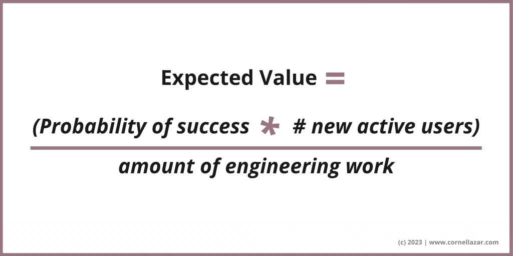Expected Value = (Probability of Success * # New Active Users) / Amount of Engineering Word